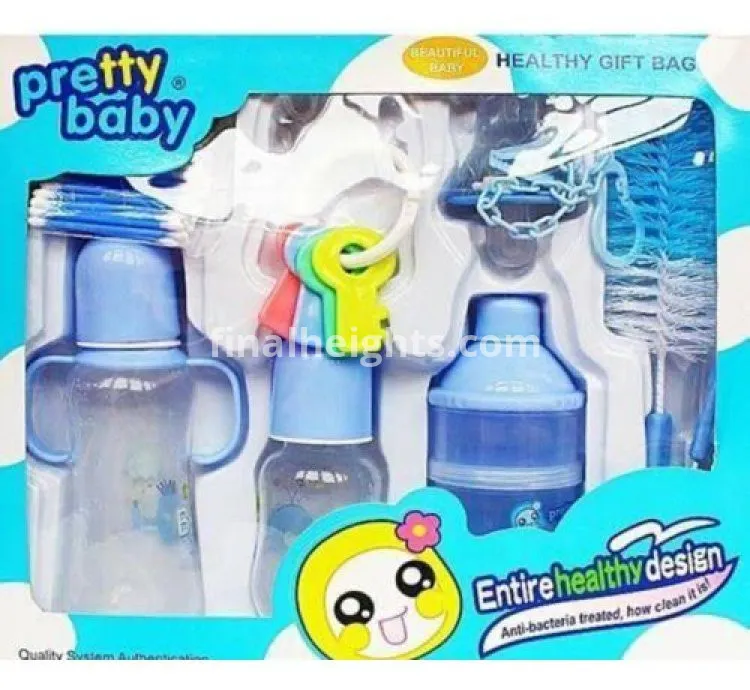 Generic Xim Pretty Baby Infant Newborn Baby Bottle Cup Nipple Milk Powder Box Kit Gift Set 8 Pieces - Blue