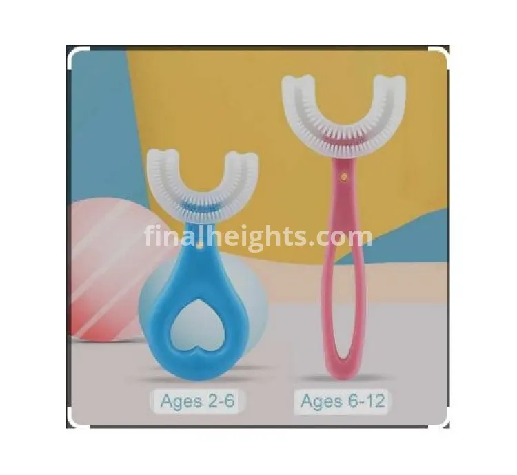 Kids U Shaped Toothbrush,U Shape Toothbrush,U Shape Kids Manual Toothbrush,U-Shaped Training Toothbrushes For Kids 2-6Y,Silicone Bristles Massage Gums,360&deg; All-Round Cleaning- Pink/blue