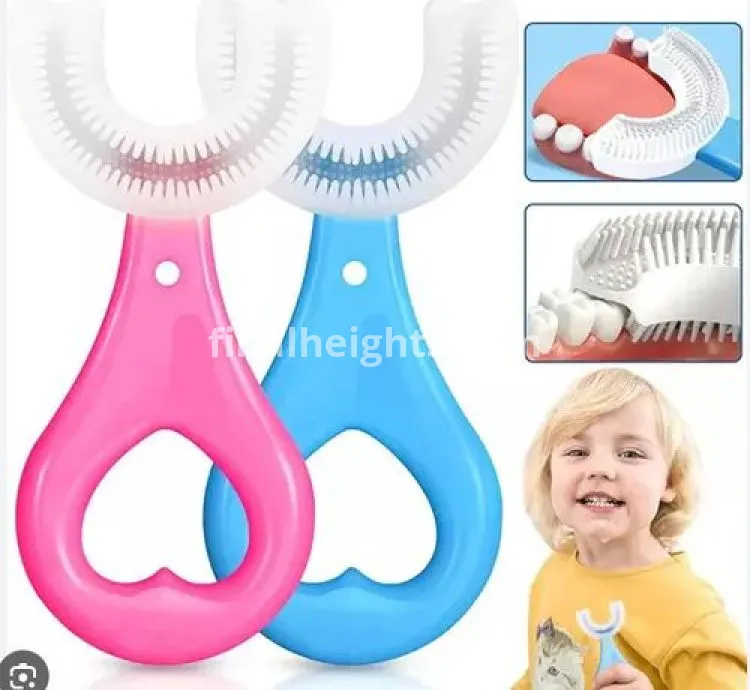 U Shaped Toothbrush,U Shape Toothbrush,U Shape Kids Manual Toothbrush,U-Shaped Training Toothbrushes for Kids 2-6Y,Silicone Bristles Massage Gums,360° All-Round Cleaning