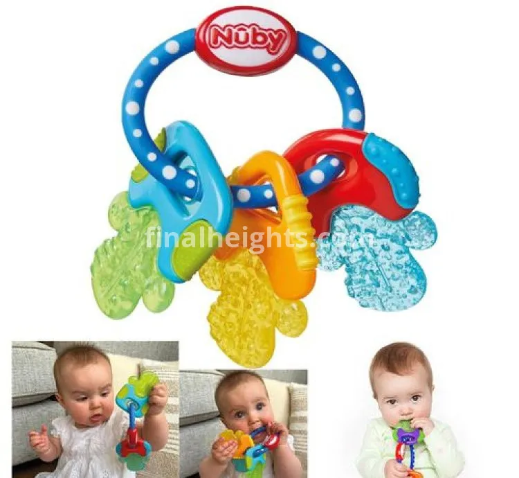Nuby Icy Bite Keys ,Soothing Teether ,Multiple Teething Surfaces ,Refrigerator Safe ,Suitable from 3 Months Plus-Multi