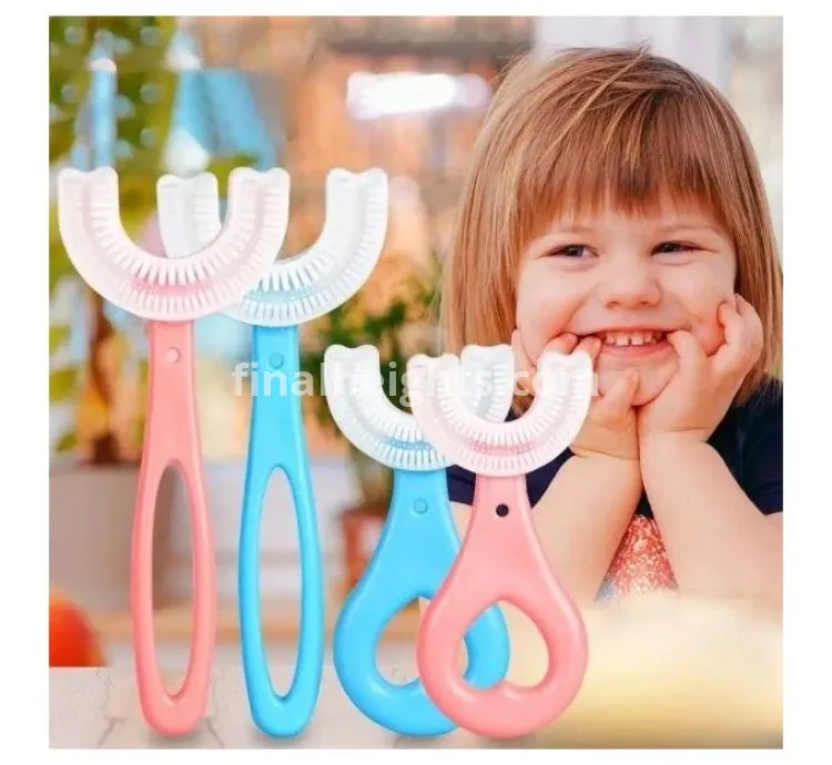 Baby Toothbrush Children 360 Degree U-shaped Child Toothbrush - Blue/Pink