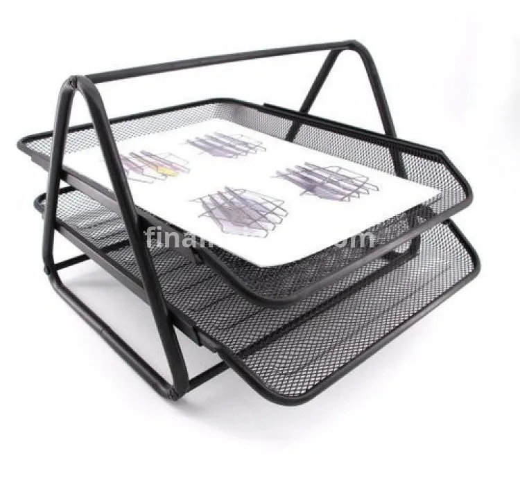 2 Tiers Desktop Document Paper Letter File Sliding Tray - Black