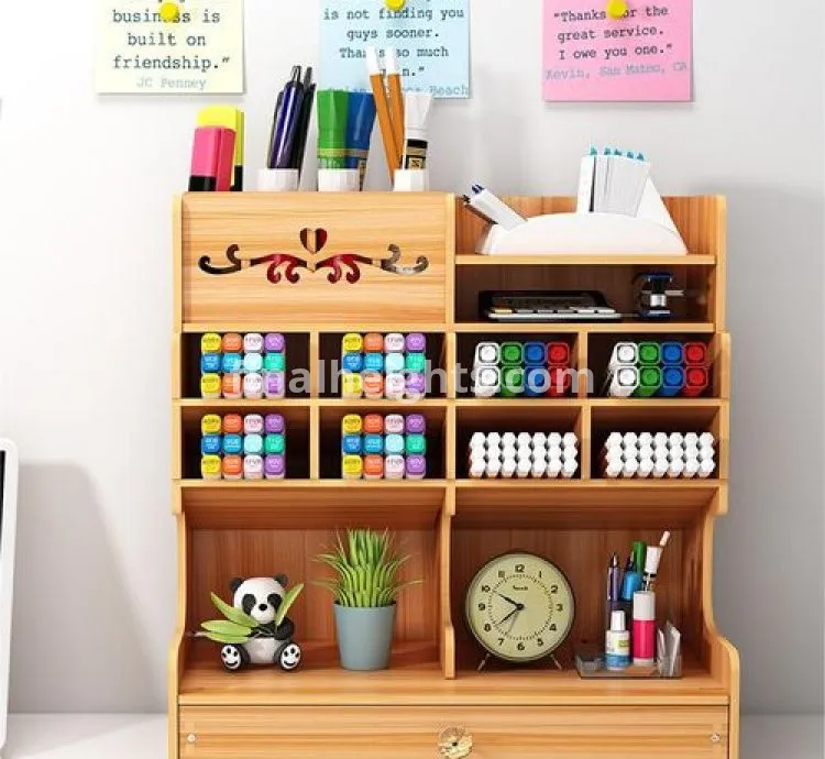 Wooden Pen Holder Storage Rack, Office Stationery/Document Storage Box