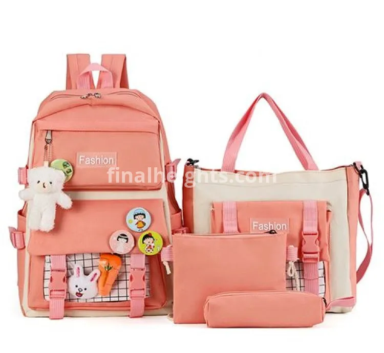 4-piece Girl Backpack Cartoon Canvas Casual School Bag