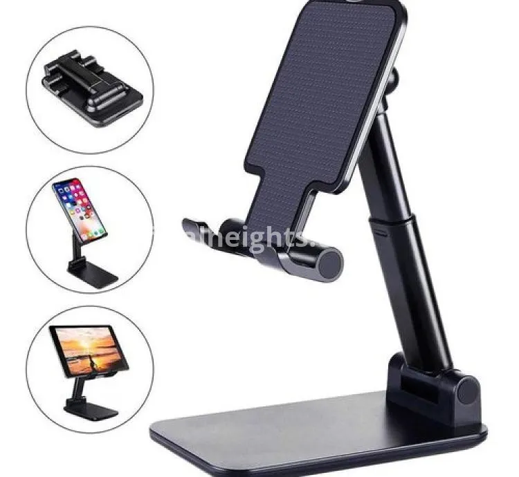 Phone Stand for Desk, Foldable Portable Cell Phone Holder Stand with Weighted Base, Adjustable Angle & Height Cell Phone Stand, Sturdy Phone Holder Metal Desktop Phone Stand