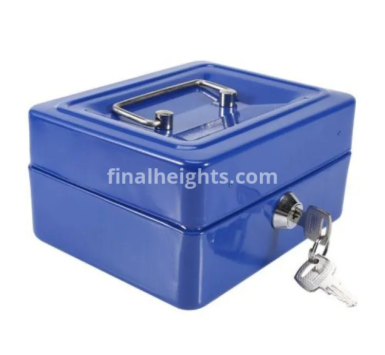Office 6 Inch Cash Box With Coin Separator Tray - Blue