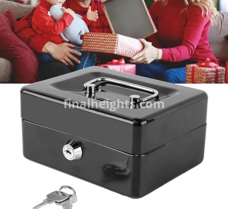 25x20x9 cm  JT250 Robust Metal Cash Box, Secure Money Storage with Lock and Key - Versatile Solution for Home and Travel