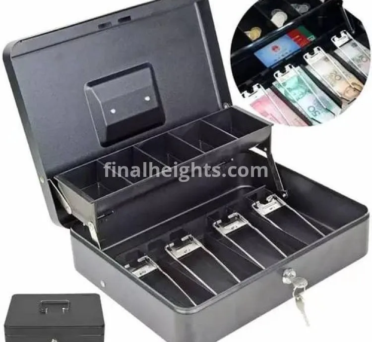 1pc Portable Shop Money Cash Register Box Container Tray Cashier With Key Lock- Multicolor