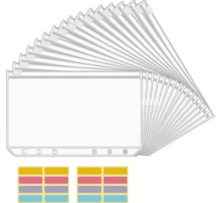 915 Generation 16PCS A6 Binder Pockets 6 Holes Budget Cash Envelopes Clear