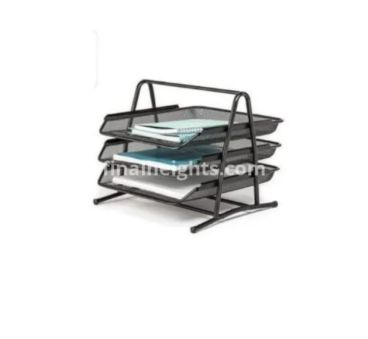 Genuine Mesh Office 3 Tier Document Tray File Desk Organizer- Mesh Metal - Black