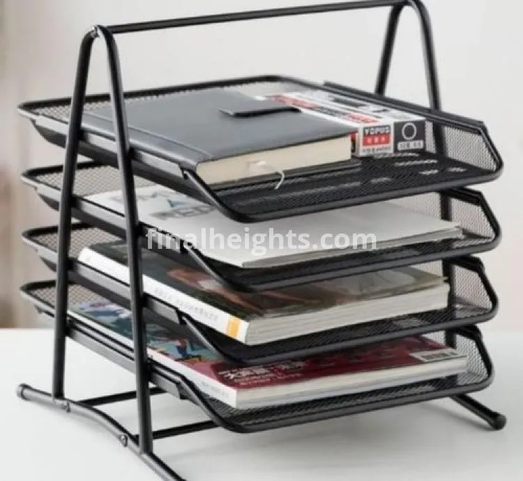Genuine Mesh Office 4 Tier Document Tray File Desk Organizer- Mesh Metal - Black