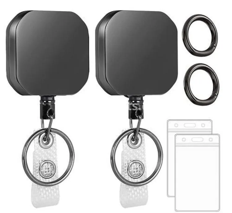 Square Retractable Badge Holders Reel With Plastic ID Card