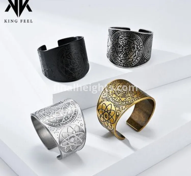 Solomon Kabala Mystery Heptagram Titanium Steel Ring Adjustable Size Retro Distressed Antique Silver Hand Jewelry