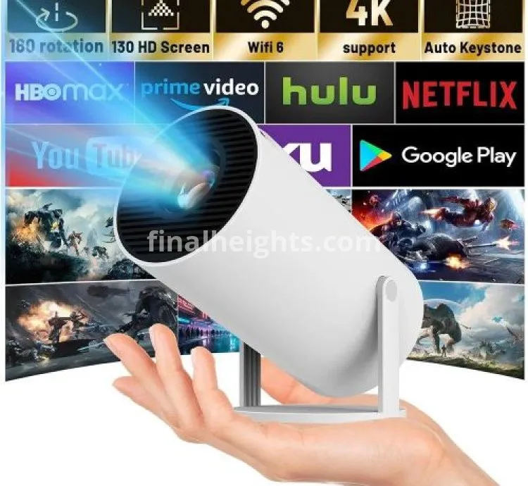 4K Mini Smart Projector 1080P Wifi Bluetooth Portable Home Theater-White