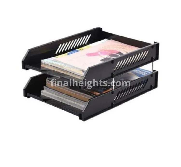 Genuine Black Plastic Document Tray 2 layers + 2 Free Blue Pens + 1 Free Black Maker