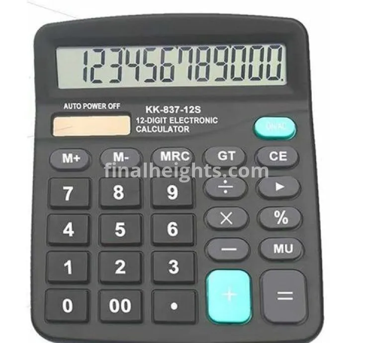 12 Digit Large Lcd Display Calculator - Black