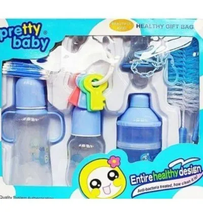 Generic Xim Pretty Baby Infant Newborn Baby Bottle Cup Nipple Milk Powder Box Kit Gift Set 8 Pieces - Blue