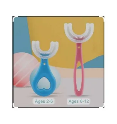 Kids U Shaped Toothbrush,U Shape Toothbrush,U Shape Kids Manual Toothbrush,U-Shaped Training Toothbrushes For Kids 2-6Y,Silicone Bristles Massage Gums,360&deg; All-Round Cleaning- Pink/blue