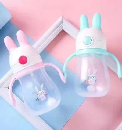 Leak Proof Straw Baby Milk Water Bottle 280ml With Double Handles Blue