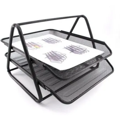 2 Tiers Desktop Document Paper Letter File Sliding Tray - Black 1