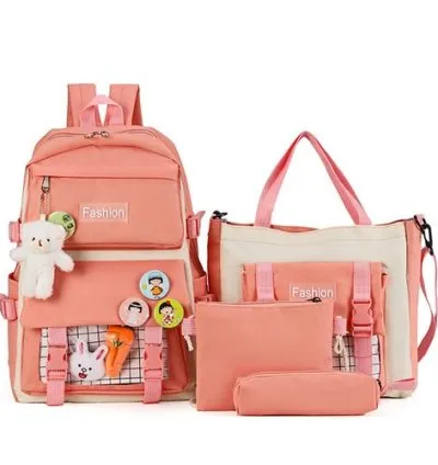 4-piece Girl Backpack Cartoon Canvas Casual School Bag 1