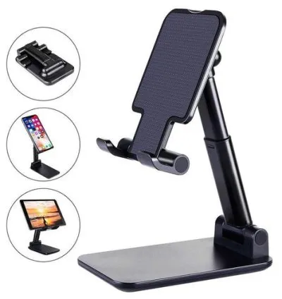 Phone Stand for Desk, Foldable Portable Cell Phone Holder Stand with Weighted Base, Adjustable Angle & Height Cell Phone Stand, Sturdy Phone Holder Metal Desktop Phone Stand 1