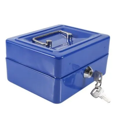 Office 6 Inch Cash Box With Coin Separator Tray - Blue 1