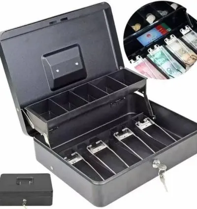 1pc Portable Shop Money Cash Register Box Container Tray Cashier With Key Lock- Multicolor 1