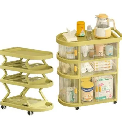 3-tier Kitchen Trolley Rack with Wheels Multipurpose Baby Cart Organizer Racks for Kitchen, Bathroom  Freestanding Clothes Storage Bag With Doors Cabinet  Movable Trolley  Drawer Organiser Basket For Baby Things, Clothes, Blankets, Books, Toys- Multicolor