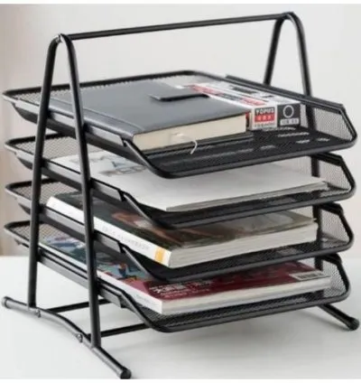 Genuine Mesh Office 4 Tier Document Tray File Desk Organizer- Mesh Metal - Black 1
