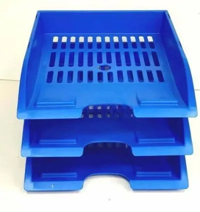3 Tier Plastic Papers Documents Filing Tray For Organizing Office Desk-Blue 1