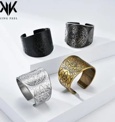 Solomon Kabala Mystery Heptagram Titanium Steel Ring Adjustable Size Retro Distressed Antique Silver Hand Jewelry 1