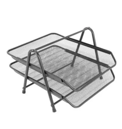 Genuine Mesh Office 2 Tier Document Tray File Desk Organizer- Mesh Metal - Black 1