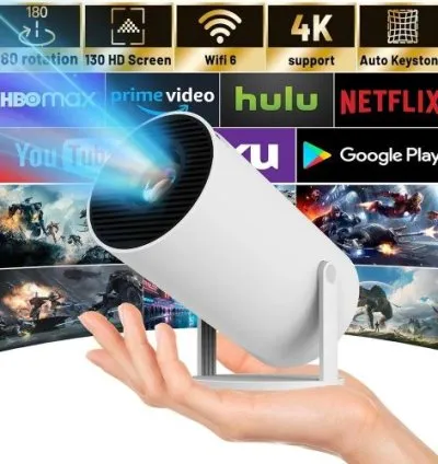 4K Mini Smart Projector 1080P Wifi Bluetooth Portable Home Theater-White 1
