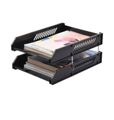 Genuine Black Plastic Document Tray 2 layers + 2 Free Blue Pens + 1 Free Black Maker 1